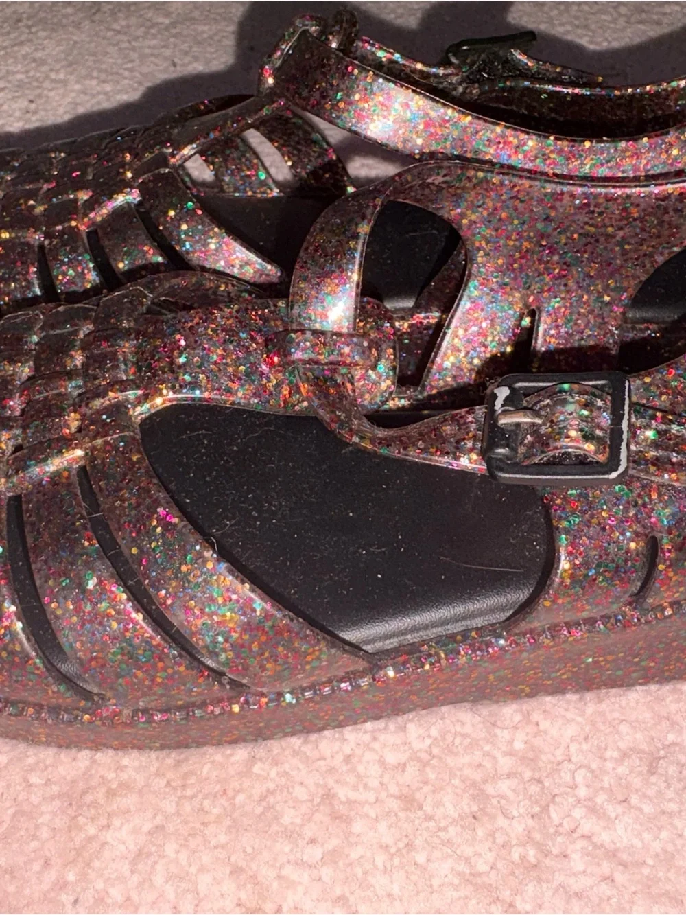 Mini Melissa Glitter Jelly Sandals - Black Multi Glitter